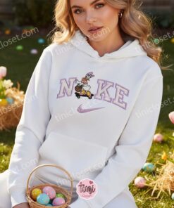 Easter Daisy Duck Embroidered Shirt, Disney Character Bunny Basket Sweatshirt, Custom Nike Inspired Easter Daisy Hoodie, Festive Spring Character Crewneck (3)