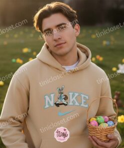 Easter Donald Duck Embroidered Shirt, Disney Character Bunny Ears Sweatshirt, Custom Nike Inspired Easter Donald Hoodie, Festive Spring Character Crewneck (2)