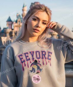 Eeyore Drip Embroidered Shirt, Disney Character Melting Style Hoodie, Custom Eeyore Embroidered Sweatshirt, Retro Cartoon Streetwear Crewneck (3)