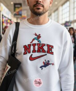 Spider Man & Miles Morales Swoosh Embroidered Crewneck Sweatshirt T shirt, Unique Marvel Gift for Him (3)