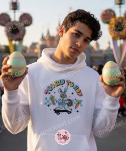 Too Hip To Hop Donald Duck Embroidered Sweatshirt, Easter Bunny Donald Duck Hoodie, Custom Disney Character Easter Shirt, Retro Skater Duck Crewneck (3)