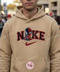 Venom Split Face Embroidered Hoodie, Custom Spider Superhero Sweatshirt, Spidey Comic Embroidery Crewneck Shirt (1)