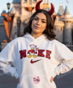 Spooky Devil Dewey Duck Embroidered Hoodie, Custom Retro Disney Characters Apparel, Devil Costume Ghost Spirit Shirt, Holiday Gift for Him Her (2)
