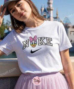 Vintage Daisy Duck Embroidered Shirt, Disney Character Apparel for Fans, Retro Nike Style Daisy Embroidered Hoodie, Custom Disney Characters Birthday Gift (2)