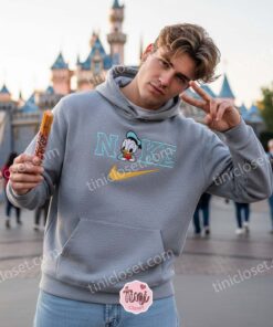 Vintage Donald Duck Embroidered Hoodie, Disney Character Apparel for Fans, Retro Nike Style Duck Embroidered Sweatshirt, Custom Disney Characters Birthday Gift (1)