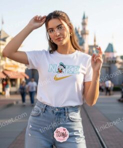 Vintage Donald Duck Embroidered Hoodie, Disney Character Apparel for Fans, Retro Nike Style Duck Embroidered Sweatshirt, Custom Disney Characters Birthday Gift (3)