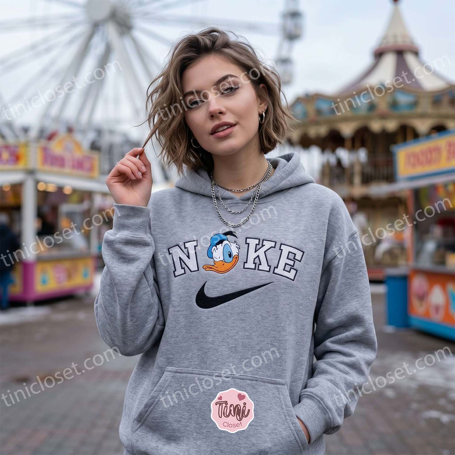 Donald Duck Embroidered Sweatshirt, Disney Character Nike Inspired Hoodie, Custom Donald Duck Embroidered Shirt, Retro Cartoon Sportswear Crewneck Donald Duck Embroidered Sweatshirt, Disney Character Nike Inspired Hoodie, Custom Donald Duck Embroidered Shirt, Retro Cartoon Sportswear Crewneck