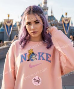 Eeyore and Pooh Embroidered Sweatshirt, Disney Character Brand Logo Inspired Crewneck, Custom Pooh Bear Apparel for Fans, Retro Cartoon Friendship Style Pullover (1)
