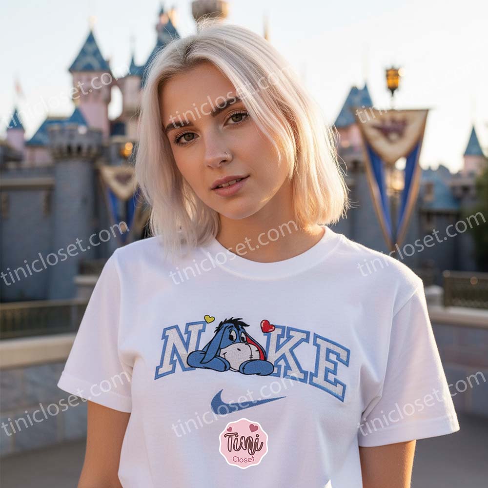 Eeyore Love Heart Embroidered Shirt, Disney Character Brand Logo Inspired T-shirt, Custom Valentine Apparel, Retro Cartoon Luxury Style Tee Eeyore Love Heart Embroidered Shirt, Disney Character Brand Logo Inspired T-shirt, Custom Valentine Apparel, Retro Cartoon Luxury Style Tee