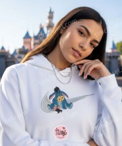 Eeyore Swoosh Hoodie, Disney Character Embroidered Sweatshirt, Custom Winnie the Pooh Bear Apparel for Fans, Retro Cartoon Pullover