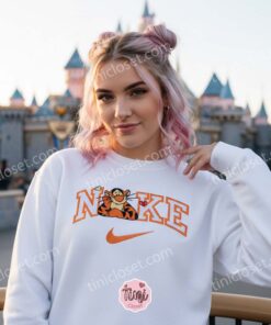 Tigger Embroidered Sweatshirt, Disney Character Brand Logo Inspired Crewneck, Custom Winnie the Pooh Apparel for Fans, Retro Cartoon Luxury Style Pullover
