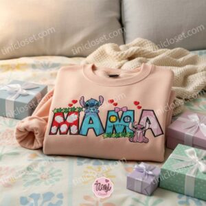 Stitch and Angel Mama Embroidered Sweatshirt Cute Matching Mothers Day Crewneck Disney Mom and Daughter Gift 1 768x768