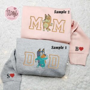 Bingo and Bluey Mom Dad Embroidered Hoodie Couple Embroidered Sweatshirt Best Gifts for Family 1 Bingo and Bluey Mom Dad Embroidered Hoodie Couple Embroidered Sweatshirt Best Gifts for Family 1