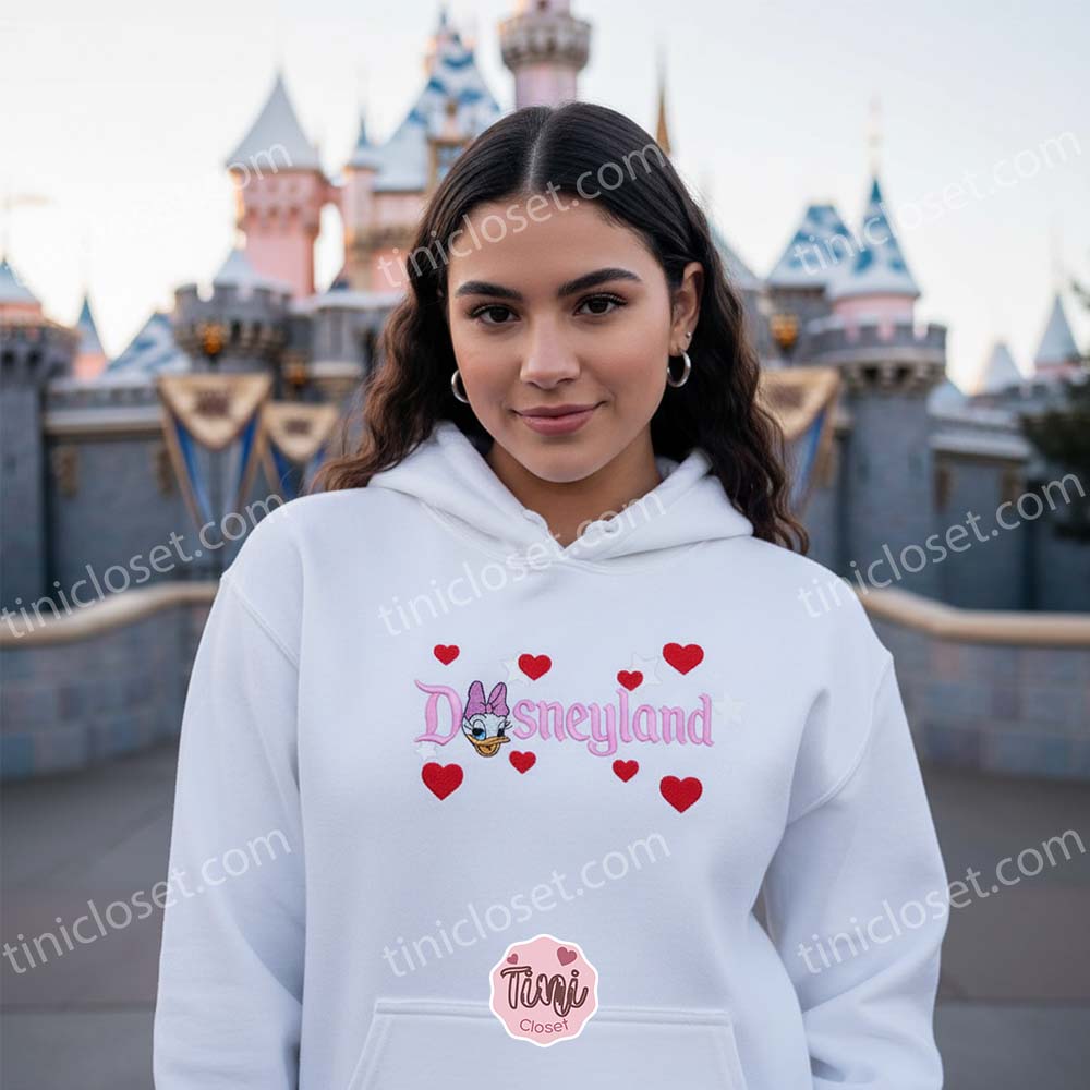 Embroidered Daisy Duck Disneyland Sweatshirt, Cute Valentine Crewneck, Disney Hearts Hoodie & Shirt Embroidered Daisy Duck Disneyland Sweatshirt, Cute Valentine Crewneck, Disney Hearts Hoodie & Shirt