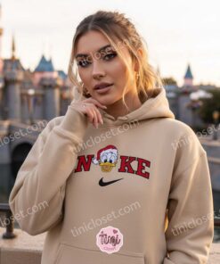 Christmas Donald Duck Embroidered Sweatshirt, Festive Holiday Hoodie, Cozy Gifts For Girlfriend (1)