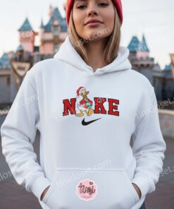 Christmas Donald Duck Embroidered Sweatshirt, Festive Winter Holiday Hoodie, Cozy Gifts For Girlfriend and Boyfriend (1)
