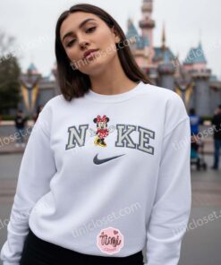 Retro Cartoon Minnie Mouse Varsity Embroidered Sweatshirt, Cute Disney Crewneck, Nostalgic Character Hoodie (3)