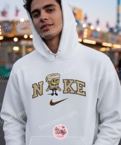 Mummy SpongeBob Embroidered T-shirt, Funny Horror Cartoon Mashup Embroidered Sweatshirt, Unique Boyfriend Hoodie Gift