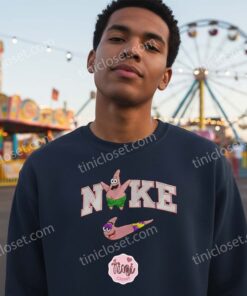 Patrick Star Embroidered Sweatshirt, Funny SpongeBob SquarePants Cartoon Apparel, Embroidery Couple Sweatshirts & Hoodies (2)