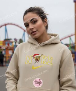 SpongeBob SquarePants Santa Hat Embroidered Sweatshirt, Funny Cartoon Santa Hat Holiday Hoodie & T Shirt, Matching Couple Christmas Apparel (1)