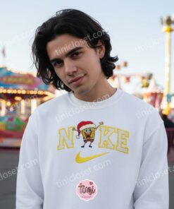 SpongeBob SquarePants Santa Hat Embroidered Sweatshirt, Funny Cartoon Santa Hat Holiday Hoodie & T-Shirt, Matching Couple Christmas Apparel