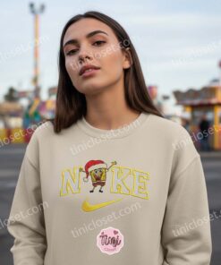 SpongeBob SquarePants Santa Hat Embroidered Sweatshirt, Funny Cartoon Santa Hat Holiday Hoodie & T Shirt, Matching Couple Christmas Apparel (3)