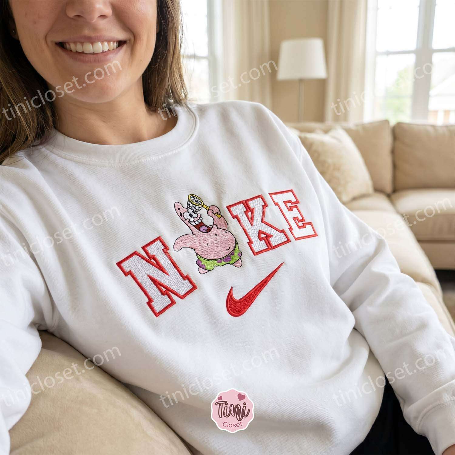 Patrick Star with Net Embroidered Sweatshirt, SpongeBob SquarePants Embroidered Hoodie, Galentine Gift Ideas Patrick Star with Net Embroidered Sweatshirt, SpongeBob SquarePants Embroidered Hoodie, Galentine Gift Ideas