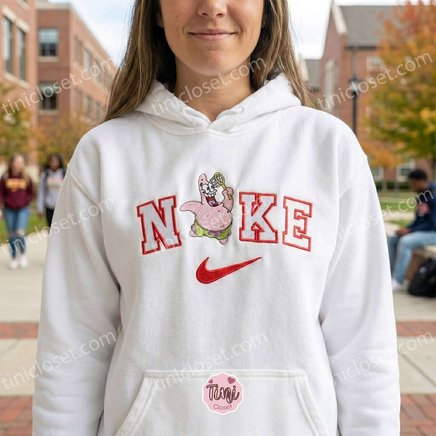 Patrick Star with Net Embroidered Sweatshirt, SpongeBob SquarePants Embroidered Hoodie, Galentine Gift Ideas Patrick Star with Net Embroidered Sweatshirt, SpongeBob SquarePants Embroidered Hoodie, Galentine Gift Ideas