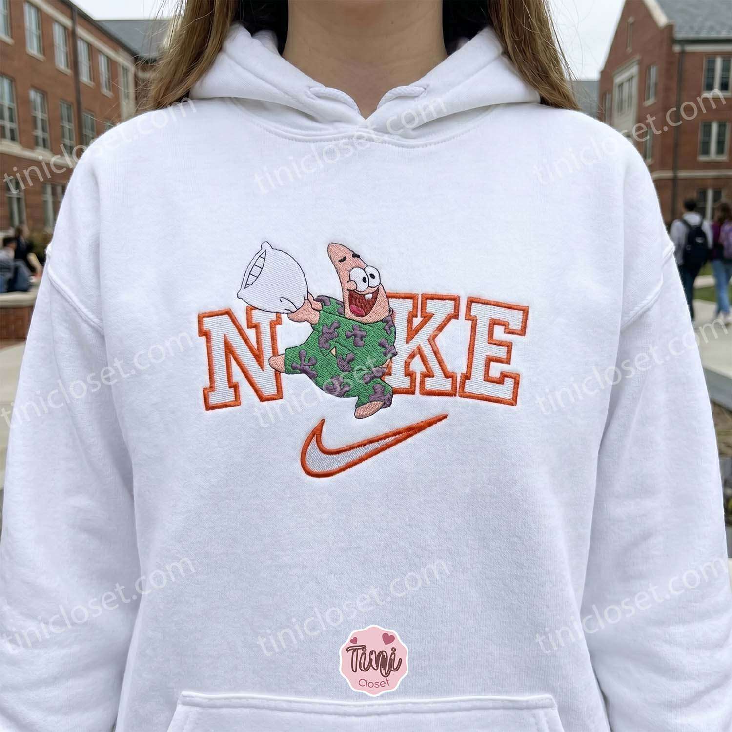 Patrick Star with Pillow Embroidered Sweatshirt, SpongeBob SquarePants Embroidered Hoodie, Galentine Gift Ideas Patrick Star with Pillow Embroidered Sweatshirt, SpongeBob SquarePants Embroidered Hoodie, Galentine Gift Ideas