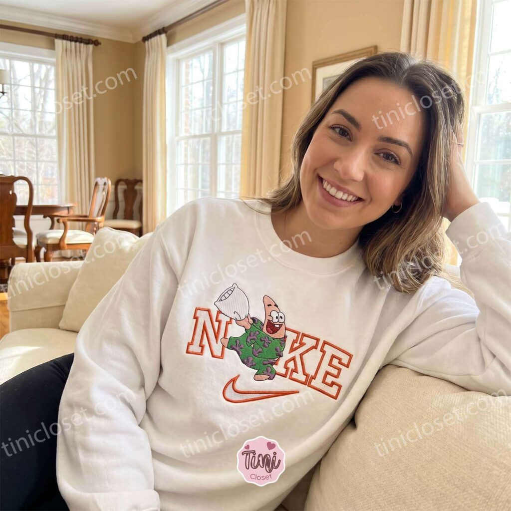 Patrick Star with Pillow Embroidered Sweatshirt, SpongeBob SquarePants Embroidered Hoodie, Galentine Gift Ideas Patrick Star with Pillow Embroidered Sweatshirt, SpongeBob SquarePants Embroidered Hoodie, Galentine Gift Ideas