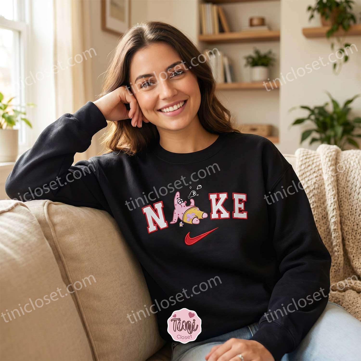 Patrick Stark Bubble Blowing Embroidered Sweatshirt, SpongeBob SquarePants Embroidered T-shirt, Bestie Matching Shirts Patrick Stark Bubble Blowing Embroidered Sweatshirt, SpongeBob SquarePants Embroidered T-shirt, Bestie Matching Shirts