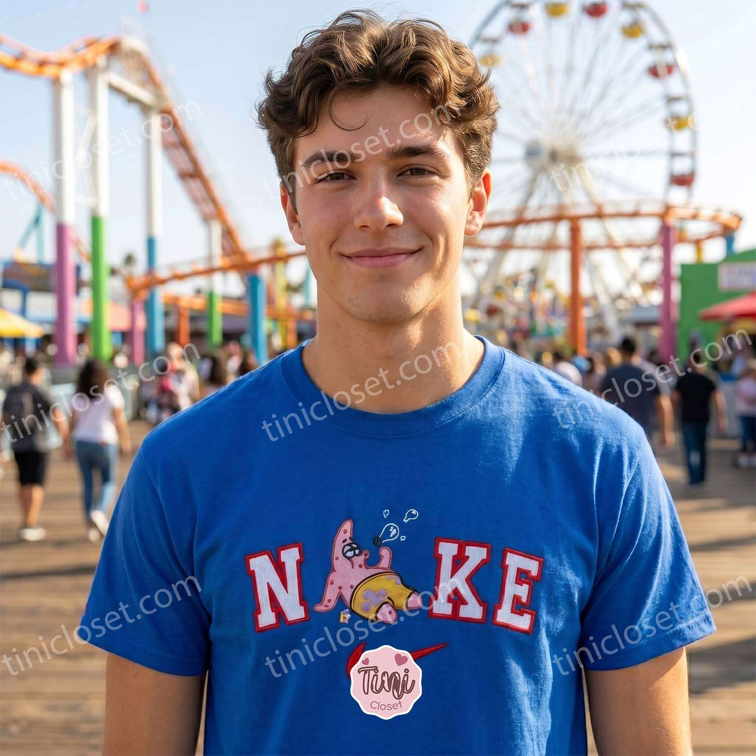 Patrick Stark Bubble Blowing Embroidered Sweatshirt, SpongeBob SquarePants Embroidered T-shirt, Bestie Matching Shirts Patrick Stark Bubble Blowing Embroidered Sweatshirt, SpongeBob SquarePants Embroidered T-shirt, Bestie Matching Shirts