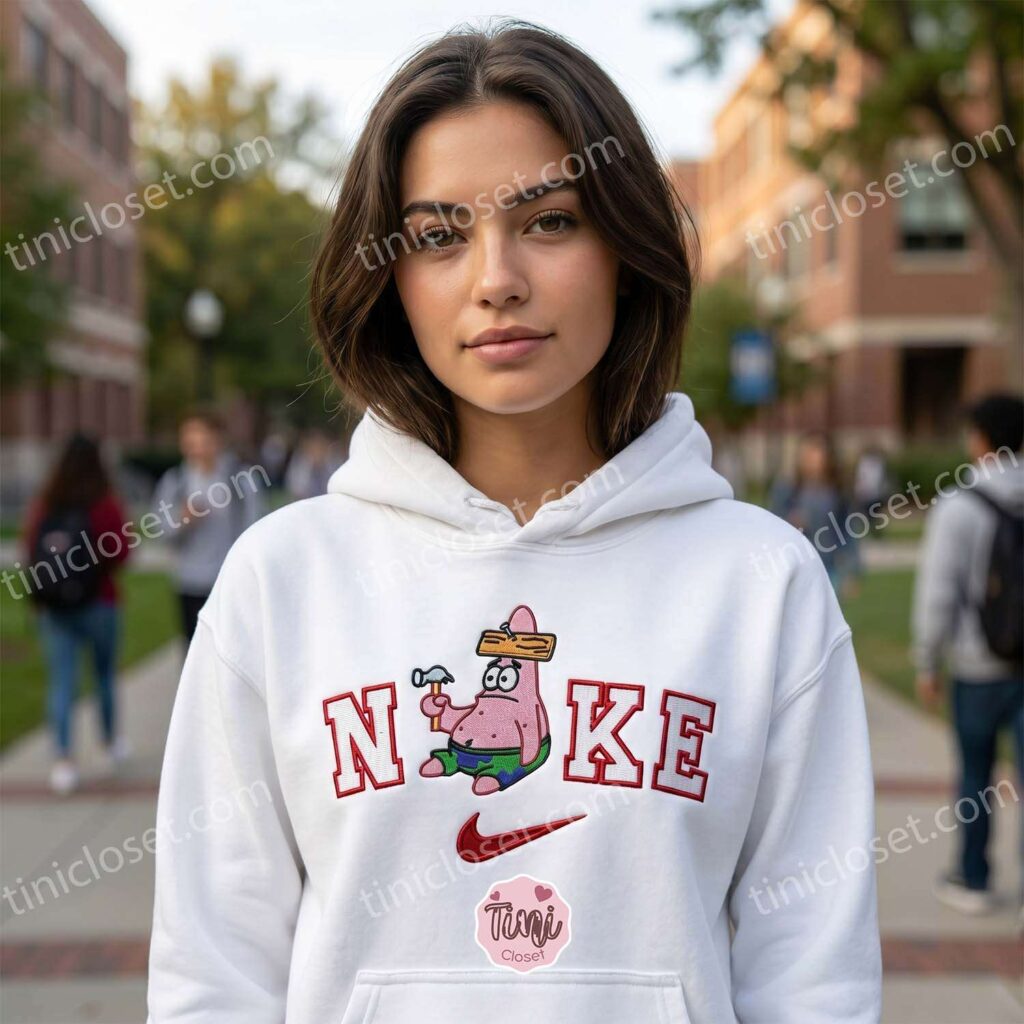 Patrick Star With A Hammer Embroidered Sweatshirt, SpongeBob SquarePants Embroidered T-shirt, Boyfriend Hoodie Gift