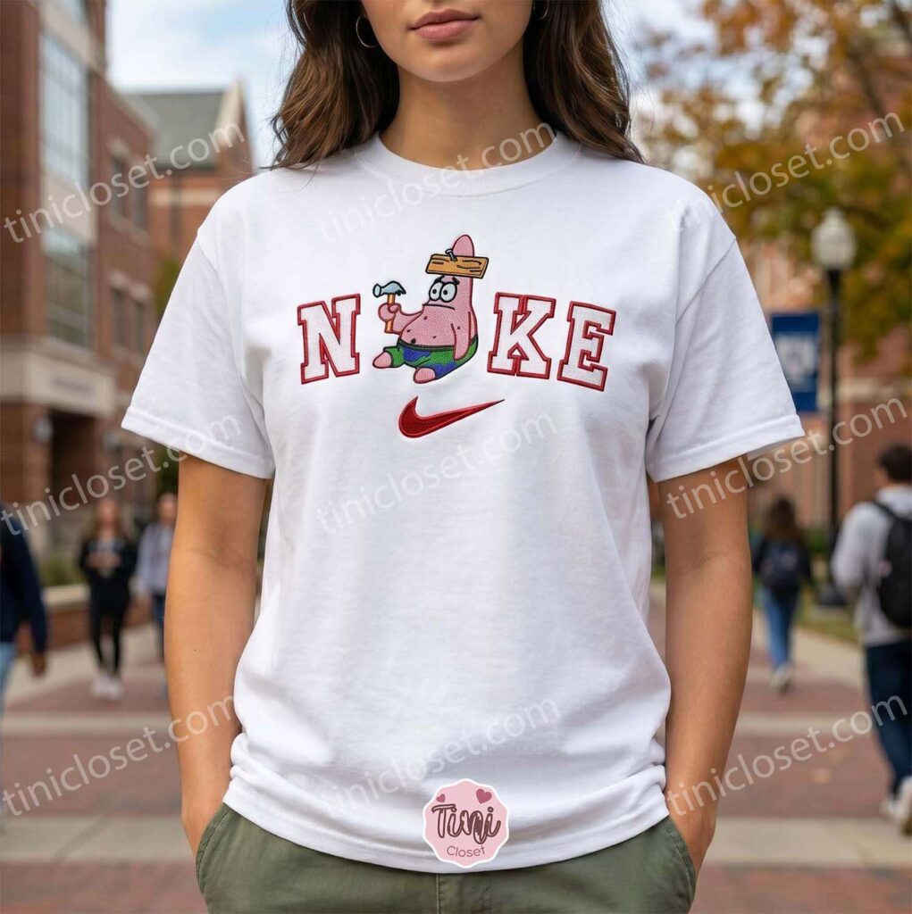 Patrick Star With A Hammer Embroidered Sweatshirt, SpongeBob SquarePants Embroidered T-shirt, Boyfriend Hoodie Gift