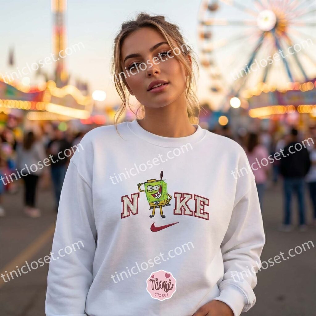 SpongeBob as The Mask Embroidered Sweatshirt, Custom Cartoon Character Embroidered T-shirt, Boyfriend Hoodie Gift