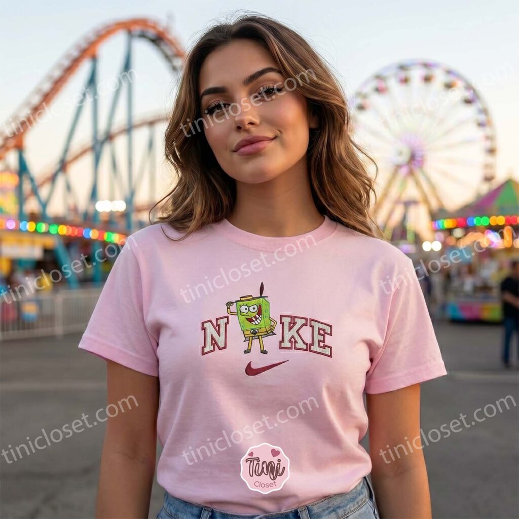 SpongeBob as The Mask Embroidered Sweatshirt, Custom Cartoon Character Embroidered T-shirt, Boyfriend Hoodie Gift