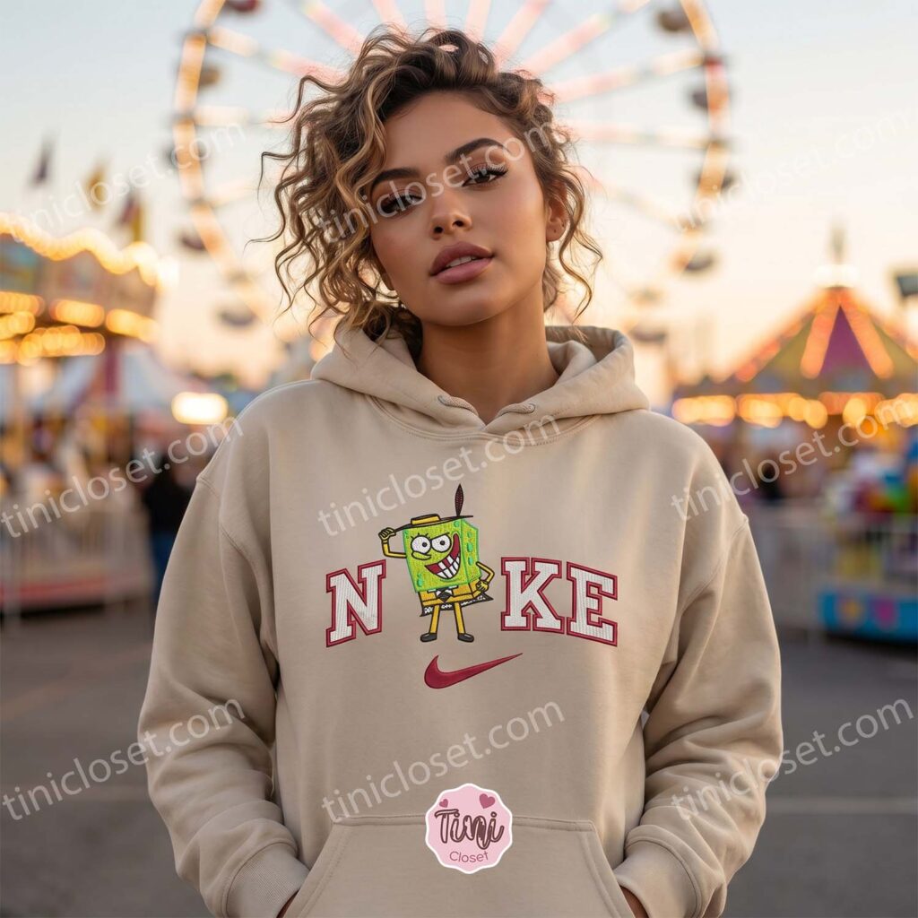 SpongeBob as The Mask Embroidered Sweatshirt, Custom Cartoon Character Embroidered T-shirt, Boyfriend Hoodie Gift