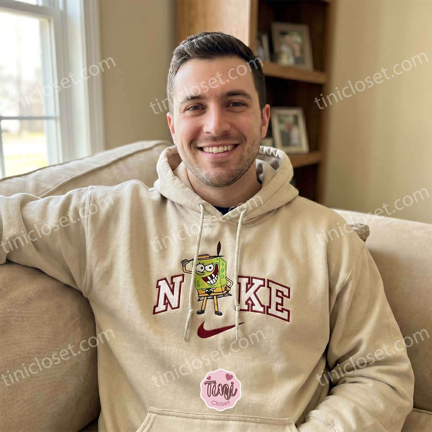 SpongeBob as The Mask Embroidered Sweatshirt, Custom Cartoon Character Embroidered T-shirt, Boyfriend Hoodie Gift SpongeBob as The Mask Embroidered Sweatshirt, Custom Cartoon Character Embroidered T-shirt, Boyfriend Hoodie Gift