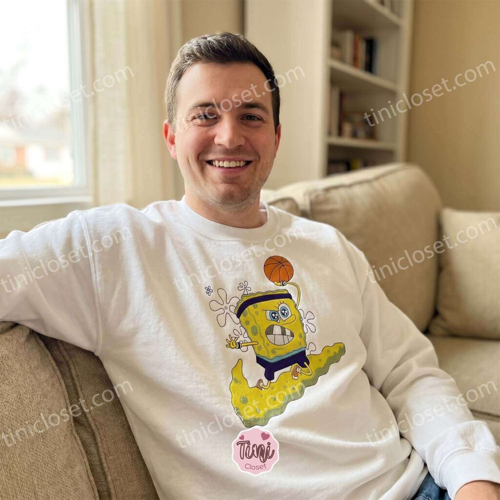 SpongeBob Basketball Cartoon Embroidered Sweatshirt, SpongeBob SquarePants Hoodie, Bestie Matching Shirts
