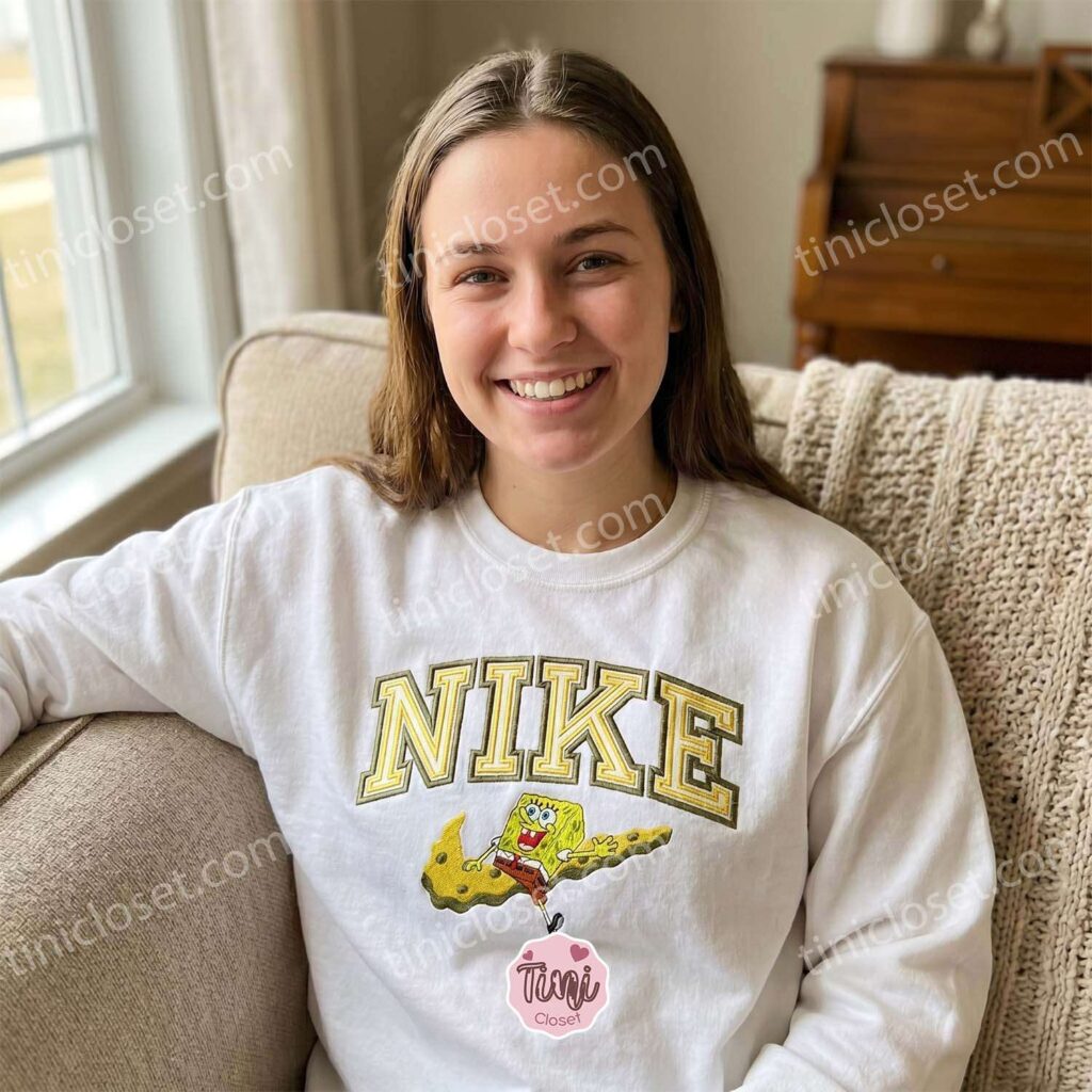 Happy SpongeBob Embroidered Sweatshirt, Cartoon Streetwear Hoodie & Apparel, Long Distance Relationship Gift Happy SpongeBob Embroidered Sweatshirt, Cartoon Streetwear Hoodie & Apparel, Long Distance Relationship Gift