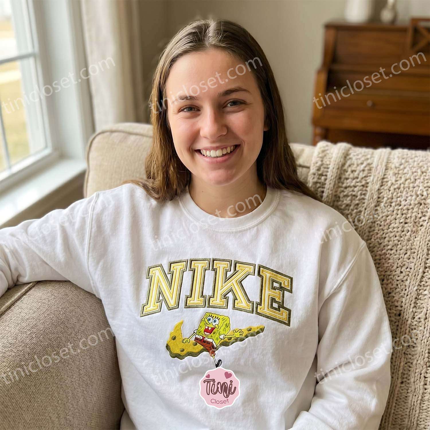 Happy SpongeBob Embroidered Sweatshirt, Cartoon Streetwear Hoodie & Apparel, Long Distance Relationship Gift Happy SpongeBob Embroidered Sweatshirt, Cartoon Streetwear Hoodie & Apparel, Long Distance Relationship Gift