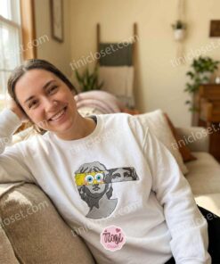SpongeBob Vaporwave Greek Bust Mashup Embroidered Hoodie, Hidden Cartoon Face Art Apparel, Bestie Matching Shirts (1)