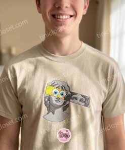 SpongeBob Vaporwave Greek Bust Mashup Embroidered Hoodie, Hidden Cartoon Face Art Apparel, Bestie Matching Shirts (2)