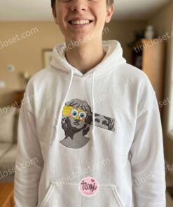SpongeBob Vaporwave Greek Bust Mashup Embroidered Hoodie, Hidden Cartoon Face Art Apparel, Bestie Matching Shirts (3)