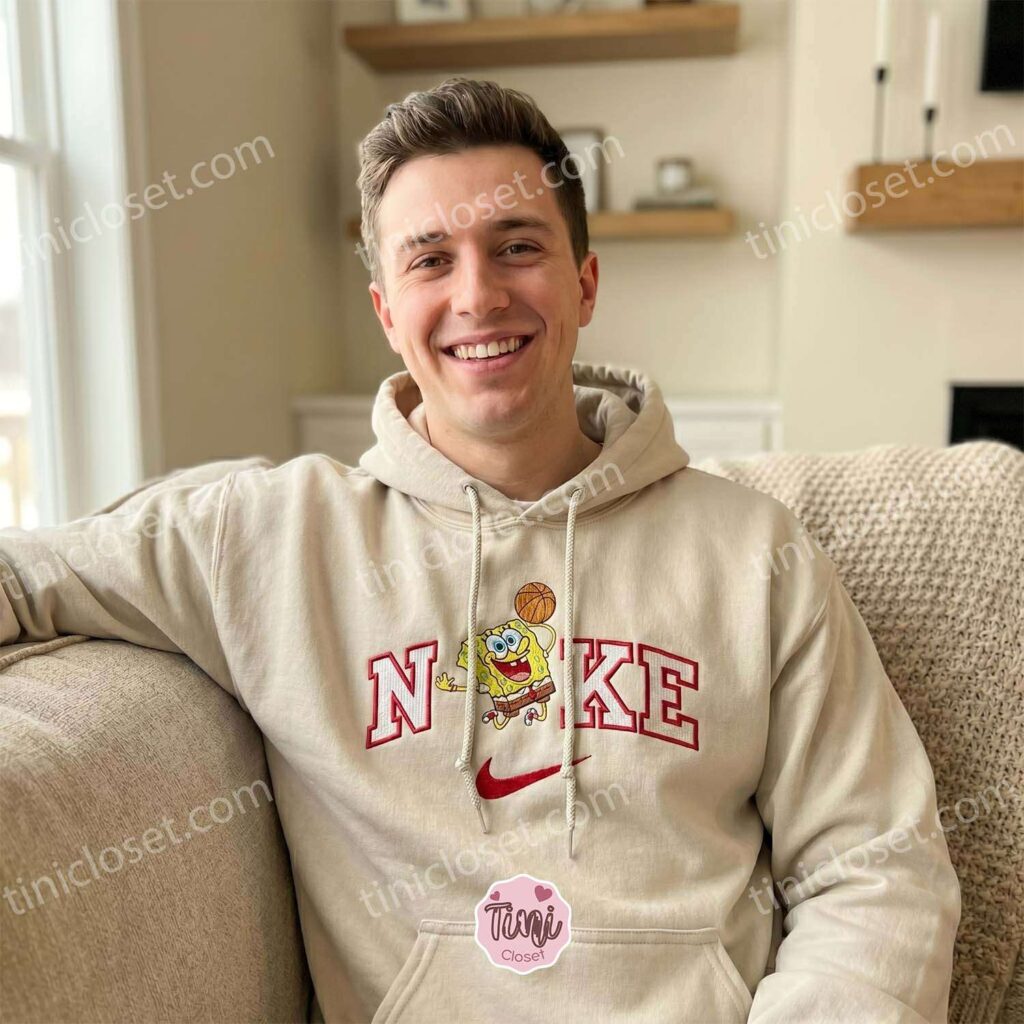 SpongeBob Basketball Embroidered Sweatshirt, SpongeBob SquarePants Embroidered T-shirt, Boyfriend Hoodie Gift