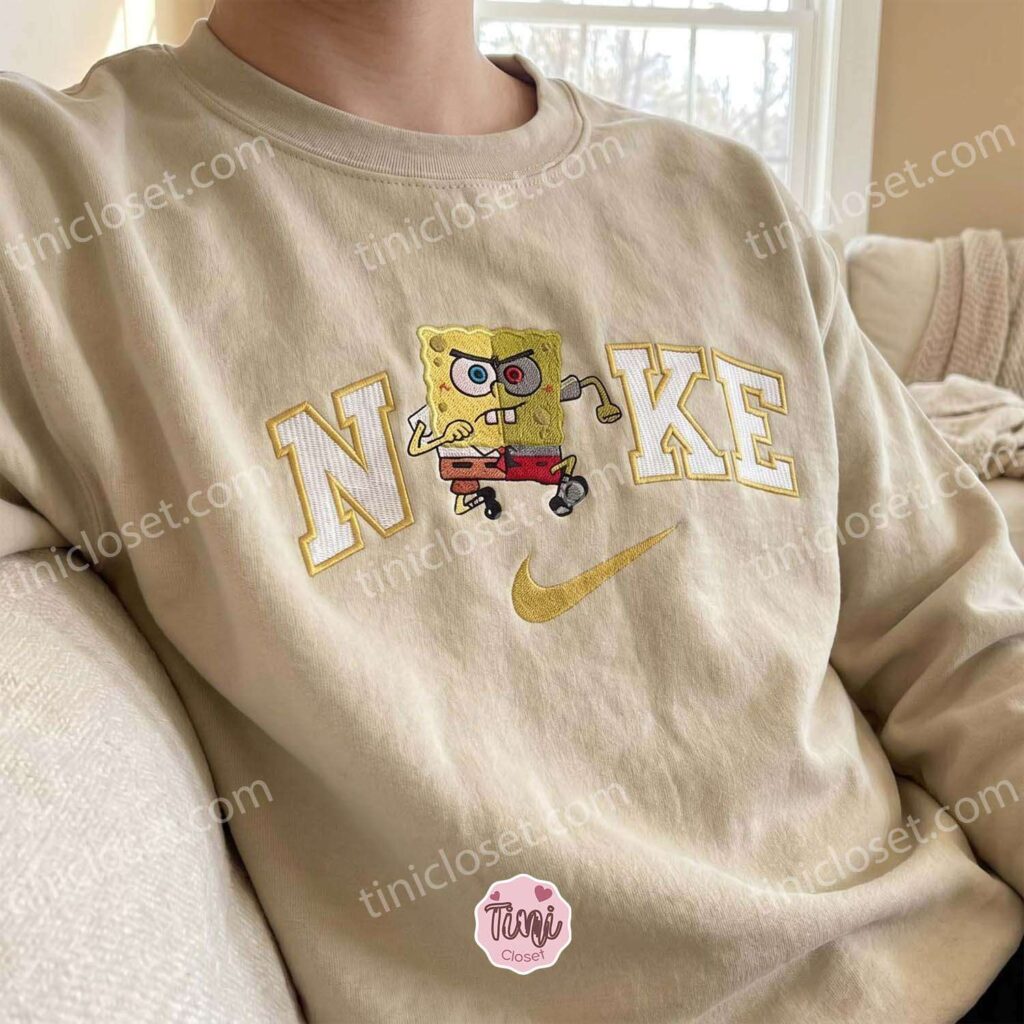 Split Face Good and Evil SpongeBob Embroidered Sweatshirt, Cartoon Embroidered Hoodie, Galentine Gift Ideas Split Face Good and Evil SpongeBob Embroidered Sweatshirt, Cartoon Embroidered Hoodie, Galentine Gift Ideas