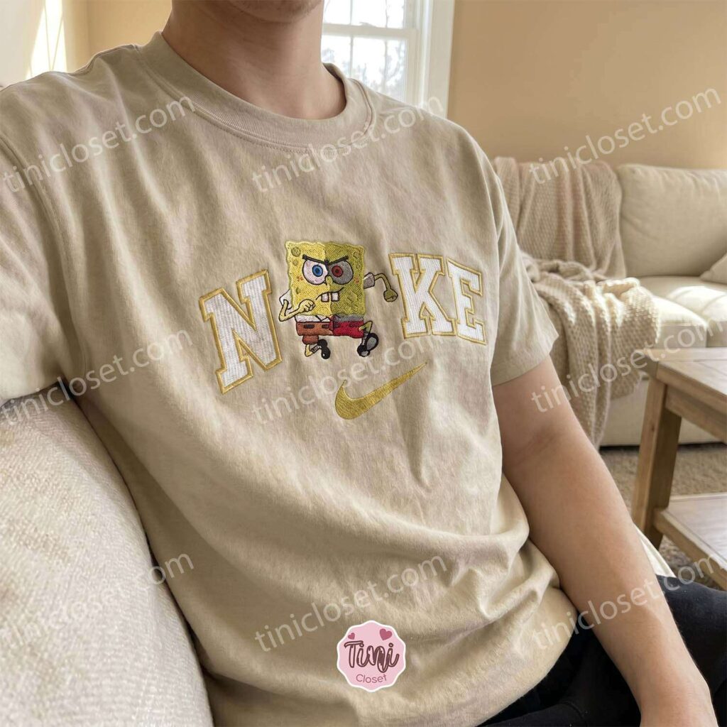 Split Face Good and Evil SpongeBob Embroidered Sweatshirt, Cartoon Embroidered Hoodie, Galentine Gift Ideas