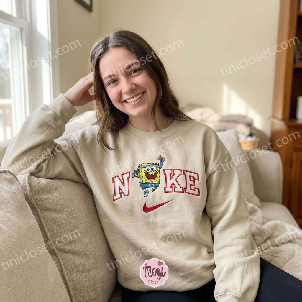 Funny Cartoon Sponge Gym Embroidered Sweatshirt, Workout Motivation Crewneck, Weightlifting Apparel, Just Because Gift For Him