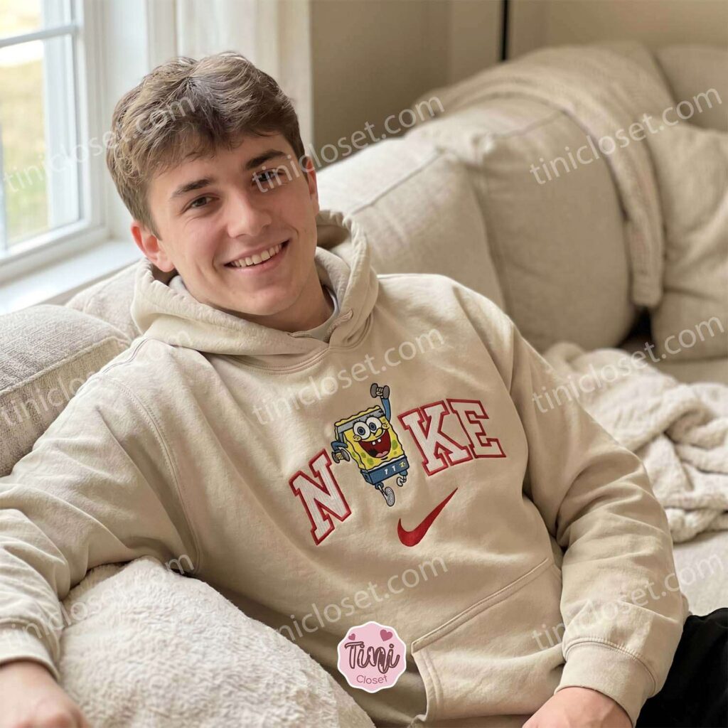 Funny Cartoon Sponge Gym Embroidered Sweatshirt, Workout Motivation Crewneck, Weightlifting Apparel, Just Because Gift For Him
