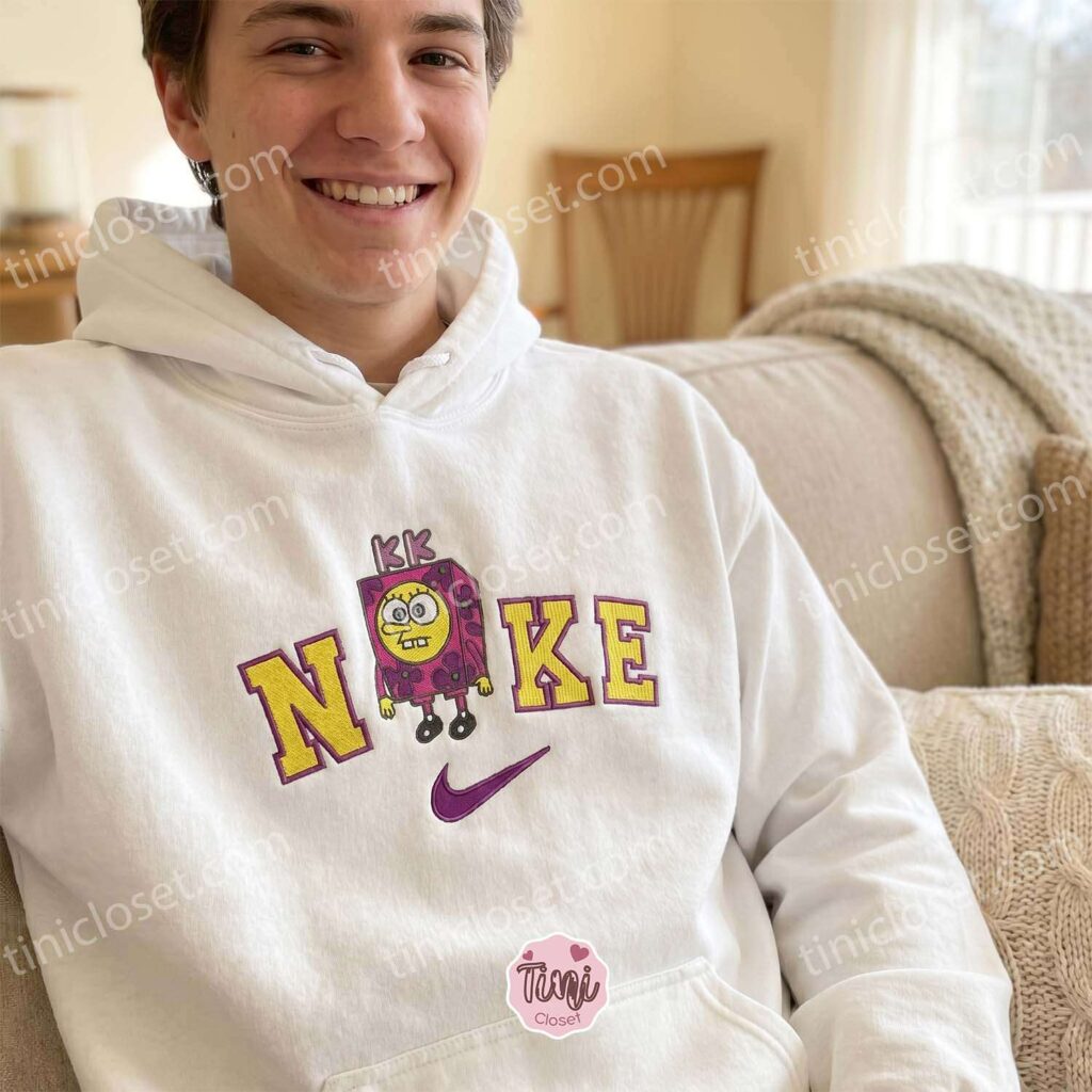 Funny Cartoon SpongeBob Embroidered Sweatshirt, Retro Cartoon Embroidered Hoodie, Cozy Gifts For Girlfriend